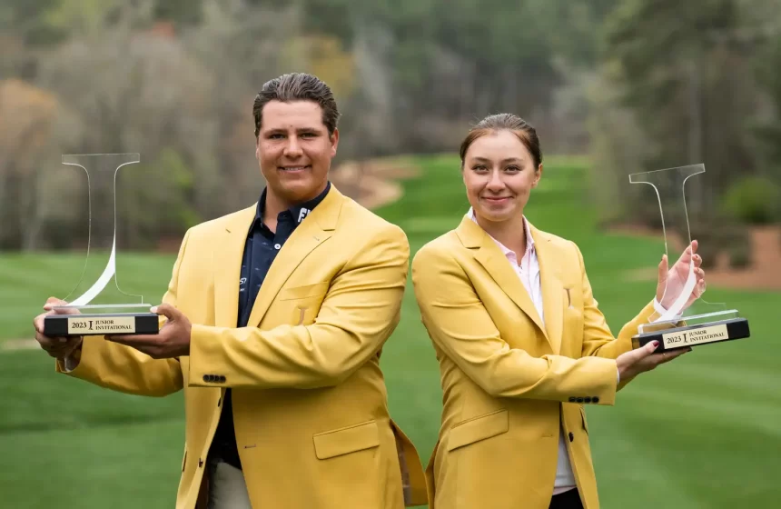 PHOTO: Aldrich Potgieter from South Africa and American Anna Davis won the Boys and Girls titles in the prestigious 2023 Junior Invitational in wire-to-wire style at Sage Valley Golf Club in South Carolina, USA. Credit Matthew Harris / Sage Valley Golf Club.